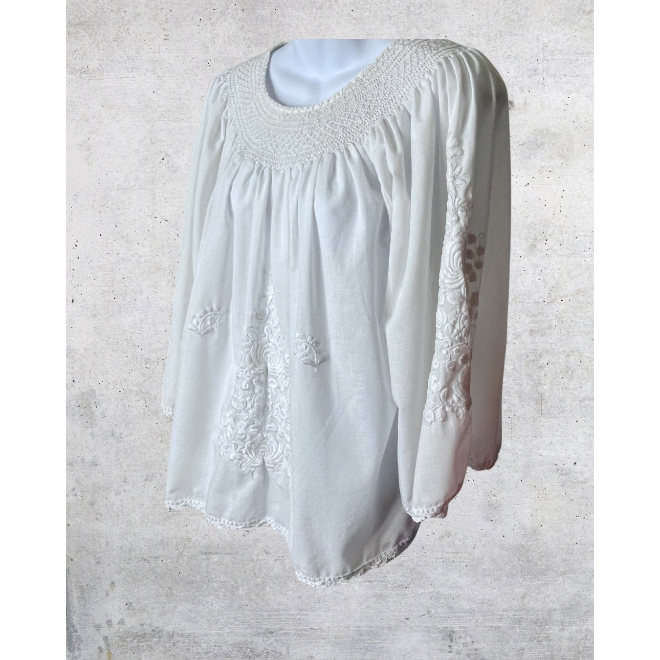 White Embroidered Boho Blouse
