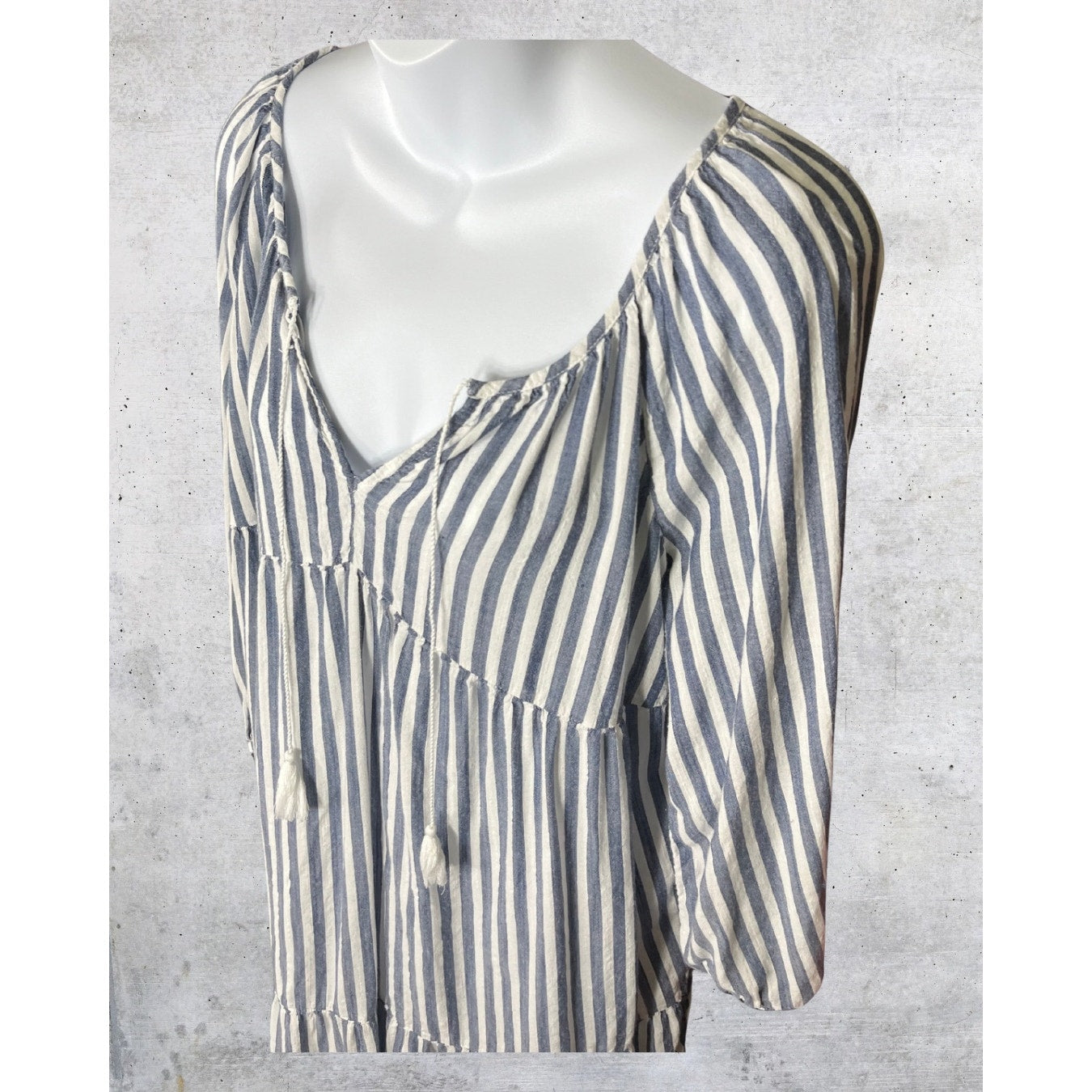 Blue & White Striped Tassel Tunic Dress
