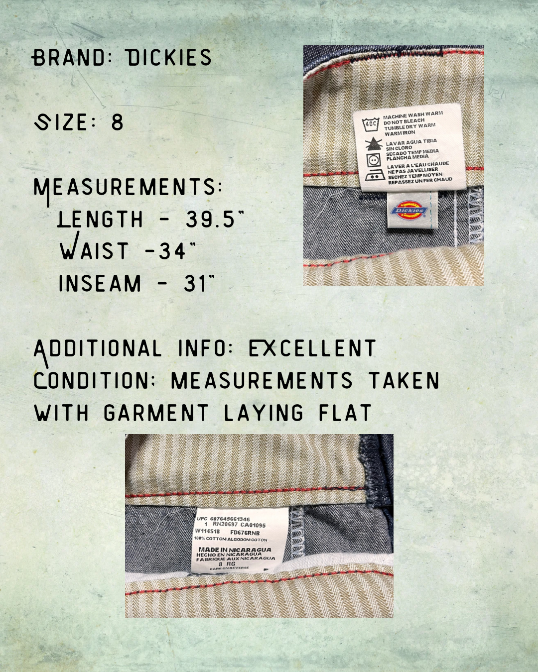 Dickies Denim Trousers - Size 8