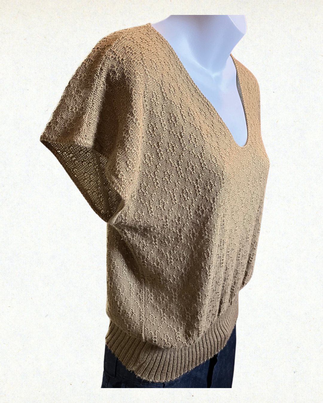 Vintage 80s V-neck Knit Blouse - Small