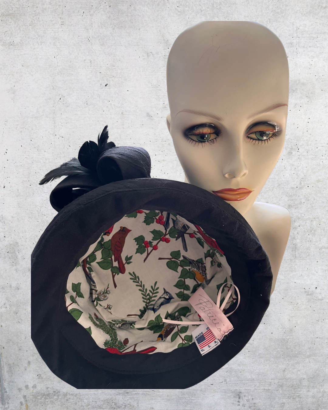 Black Felt Topper with Flower and Feathers