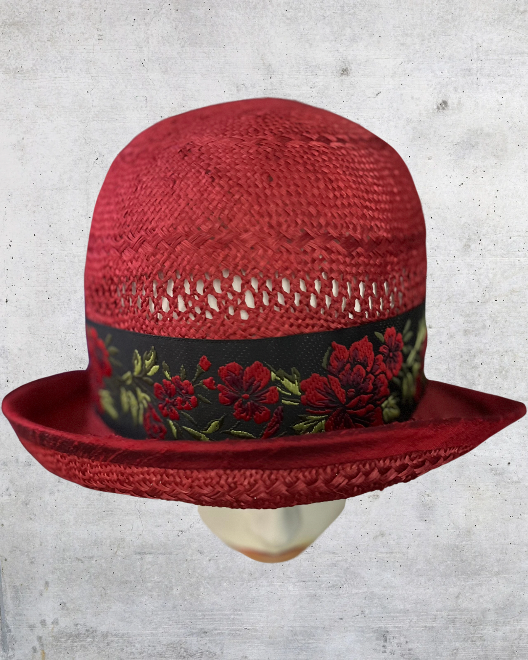 Open Weave Straw Hat in Red