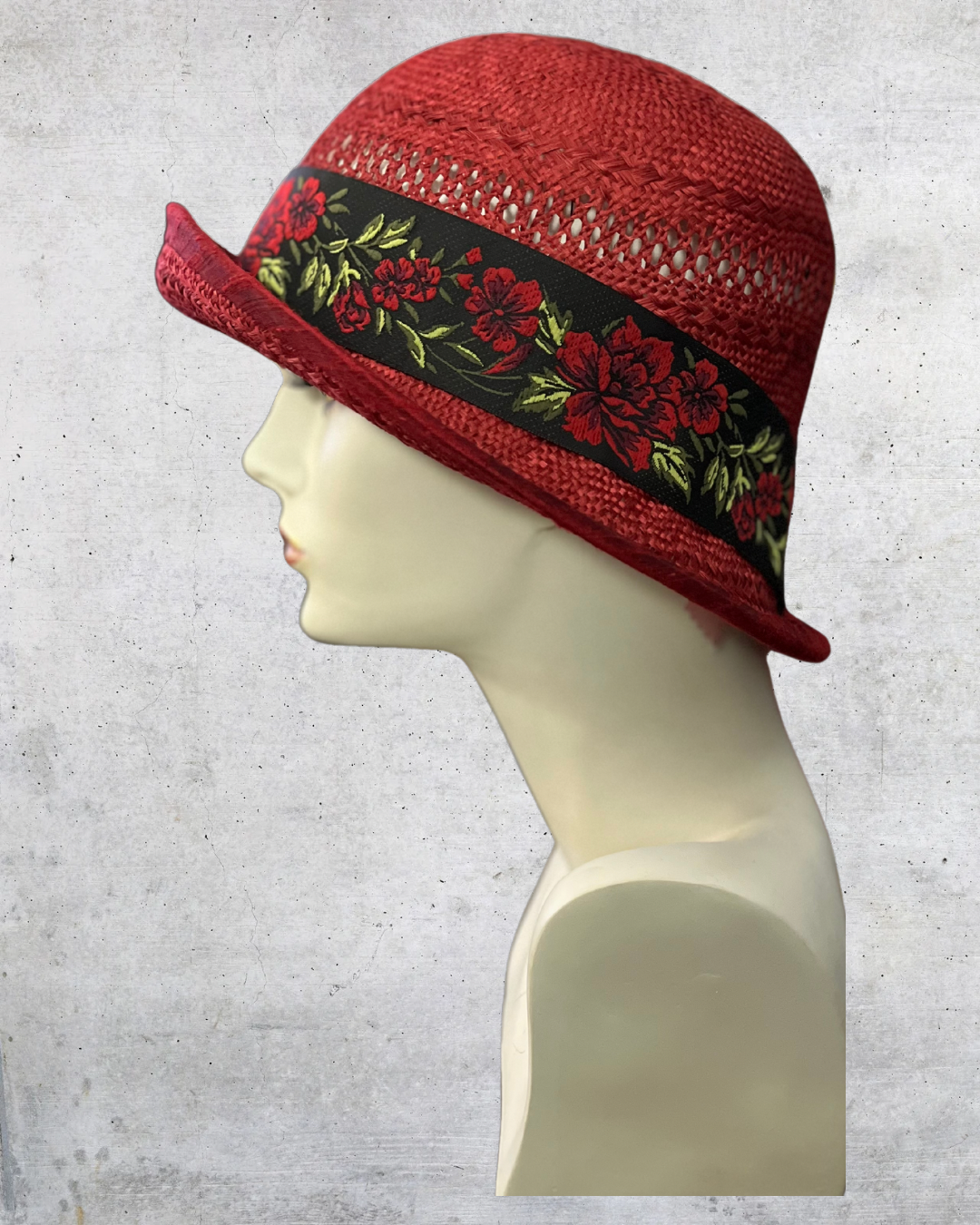 Open Weave Straw Hat in Red