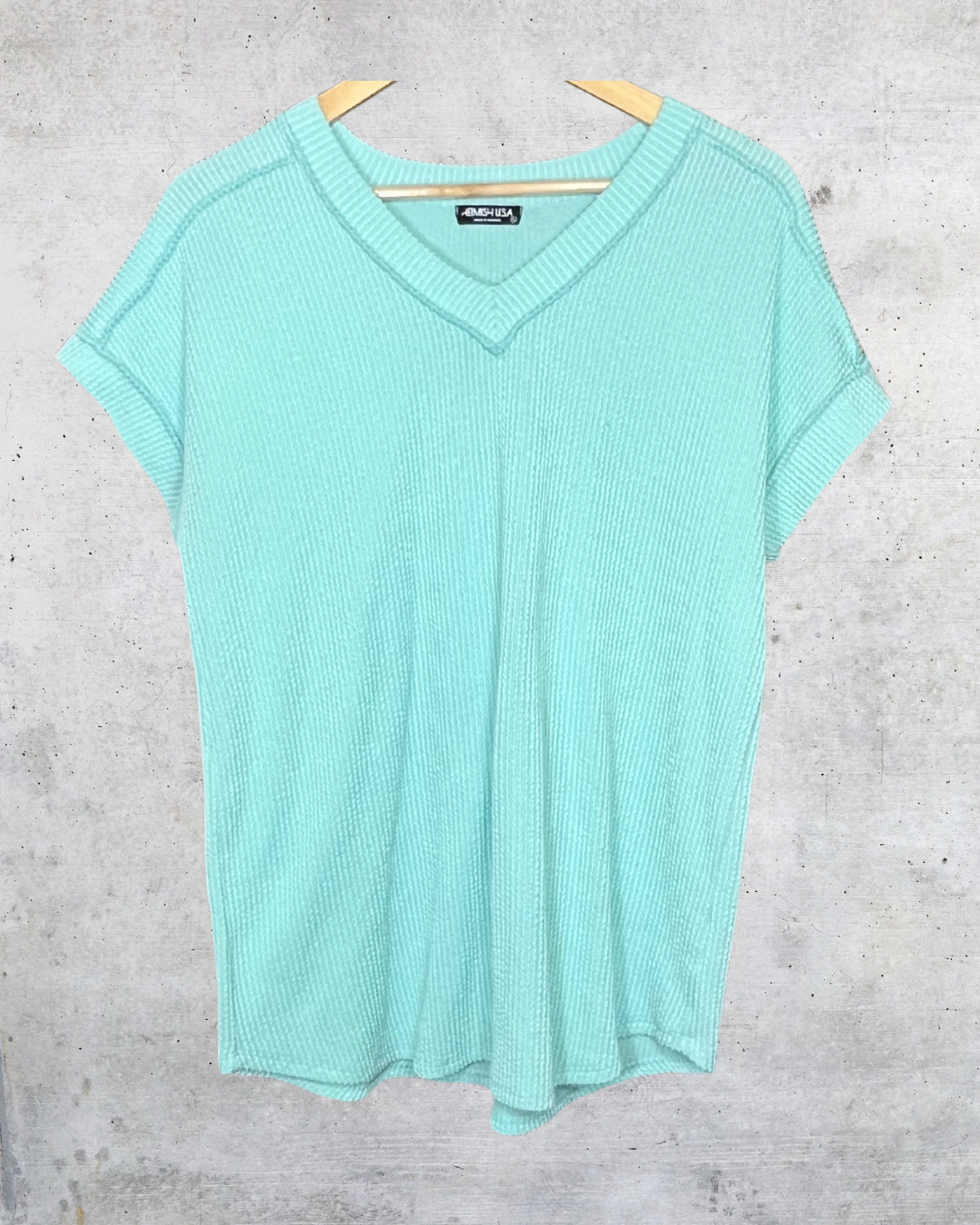Heimish USA Ribbed V-Neck Tee in Mint