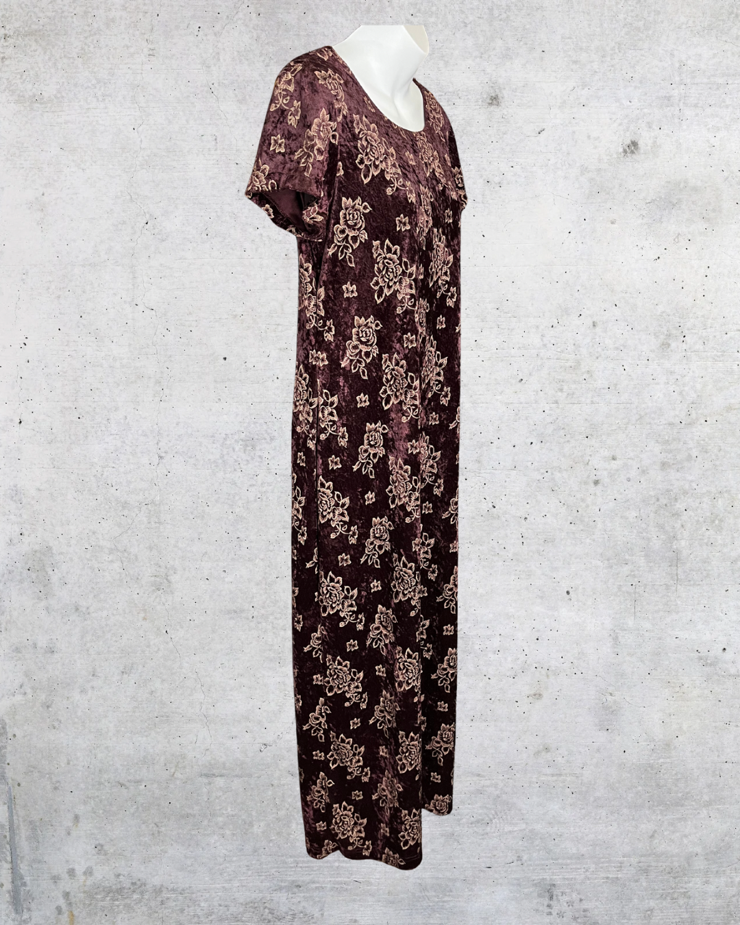 Vintage DBY Ltd Crushed Velour Floral Midi Dress - Size 11