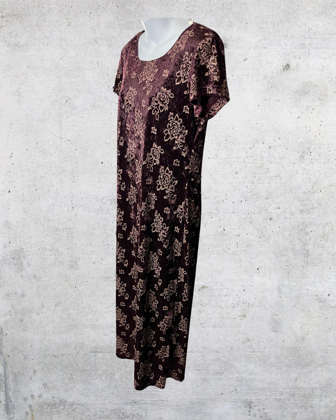 Vintage DBY Ltd Crushed Velour Floral Midi Dress - Size 11