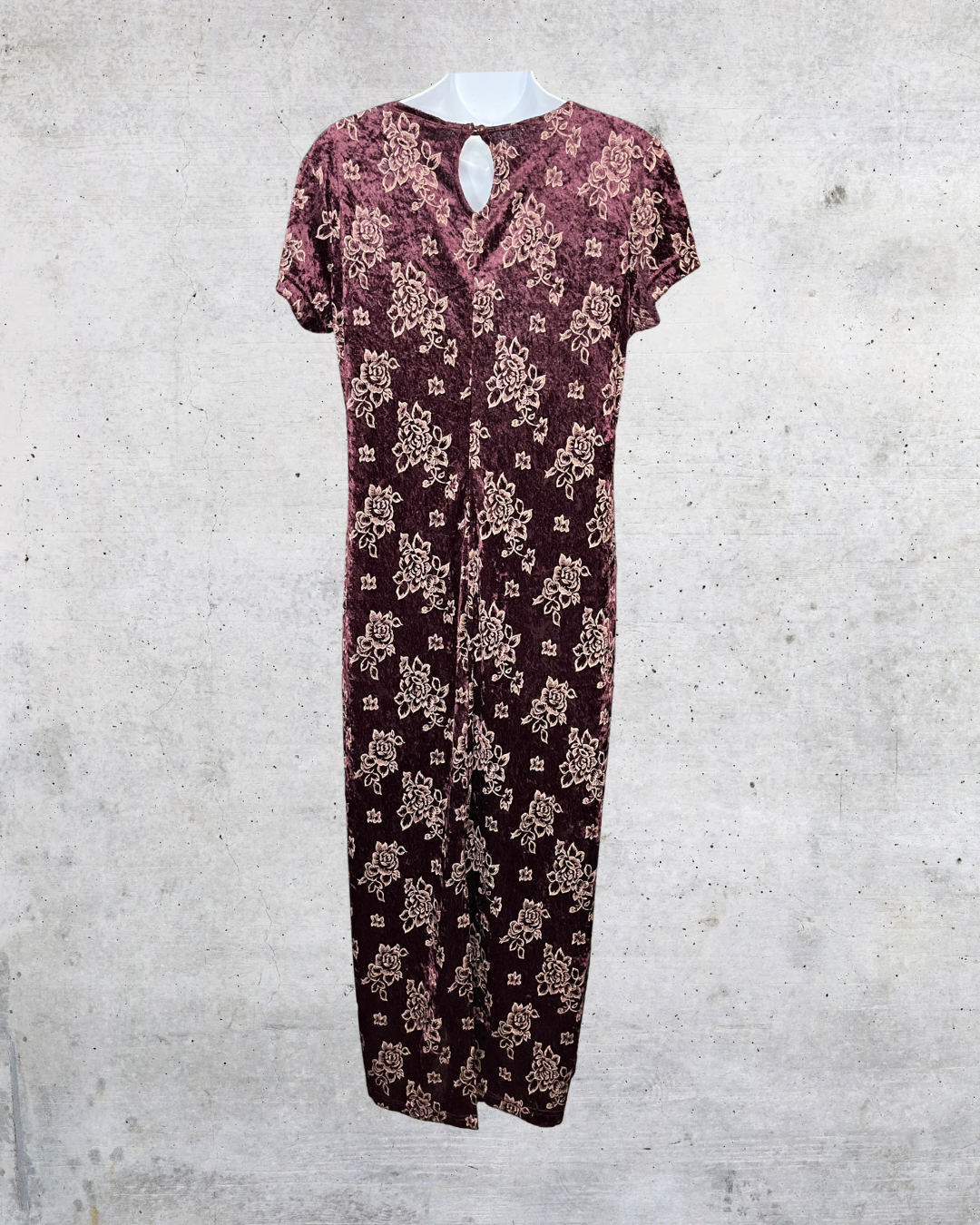 Vintage DBY Ltd Crushed Velour Floral Midi Dress - Size 11