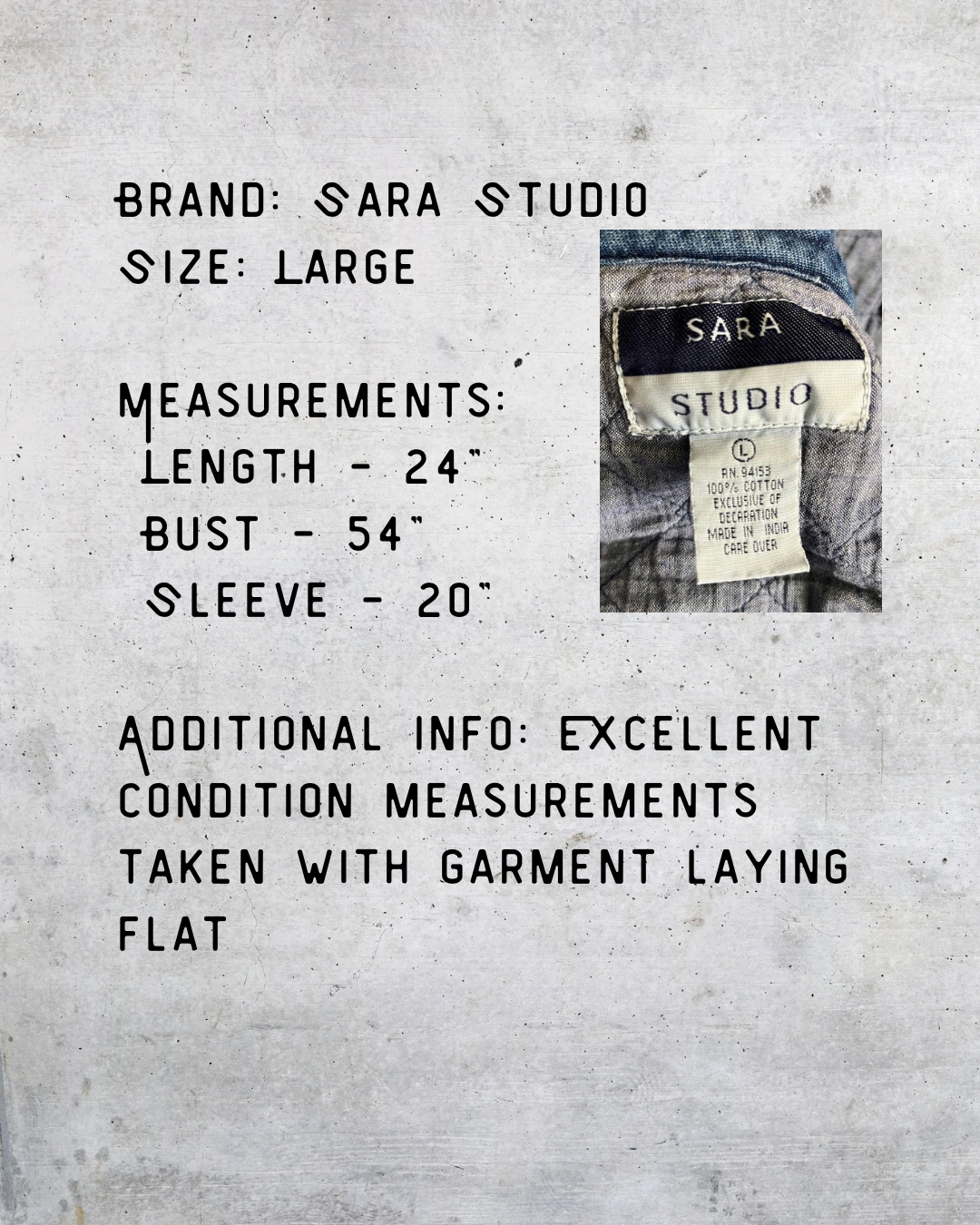 Sara Studio Quilted Denim Jacket Garden Stitch Edition - Large