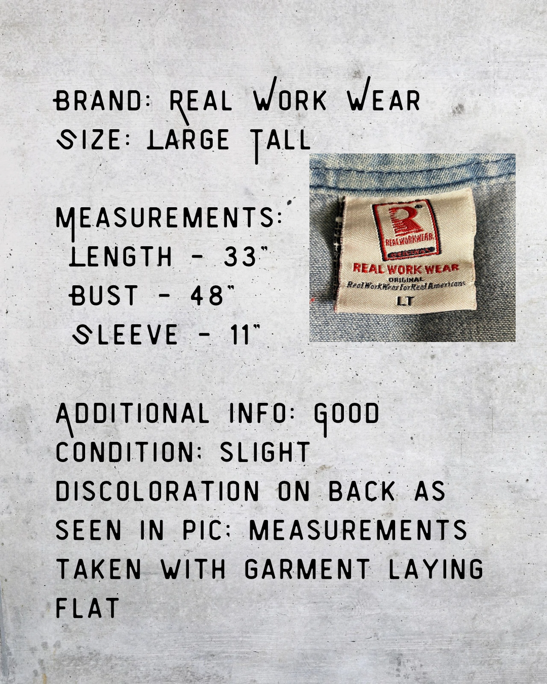 Real Work Wear Denim Western Shirt - Large Tall