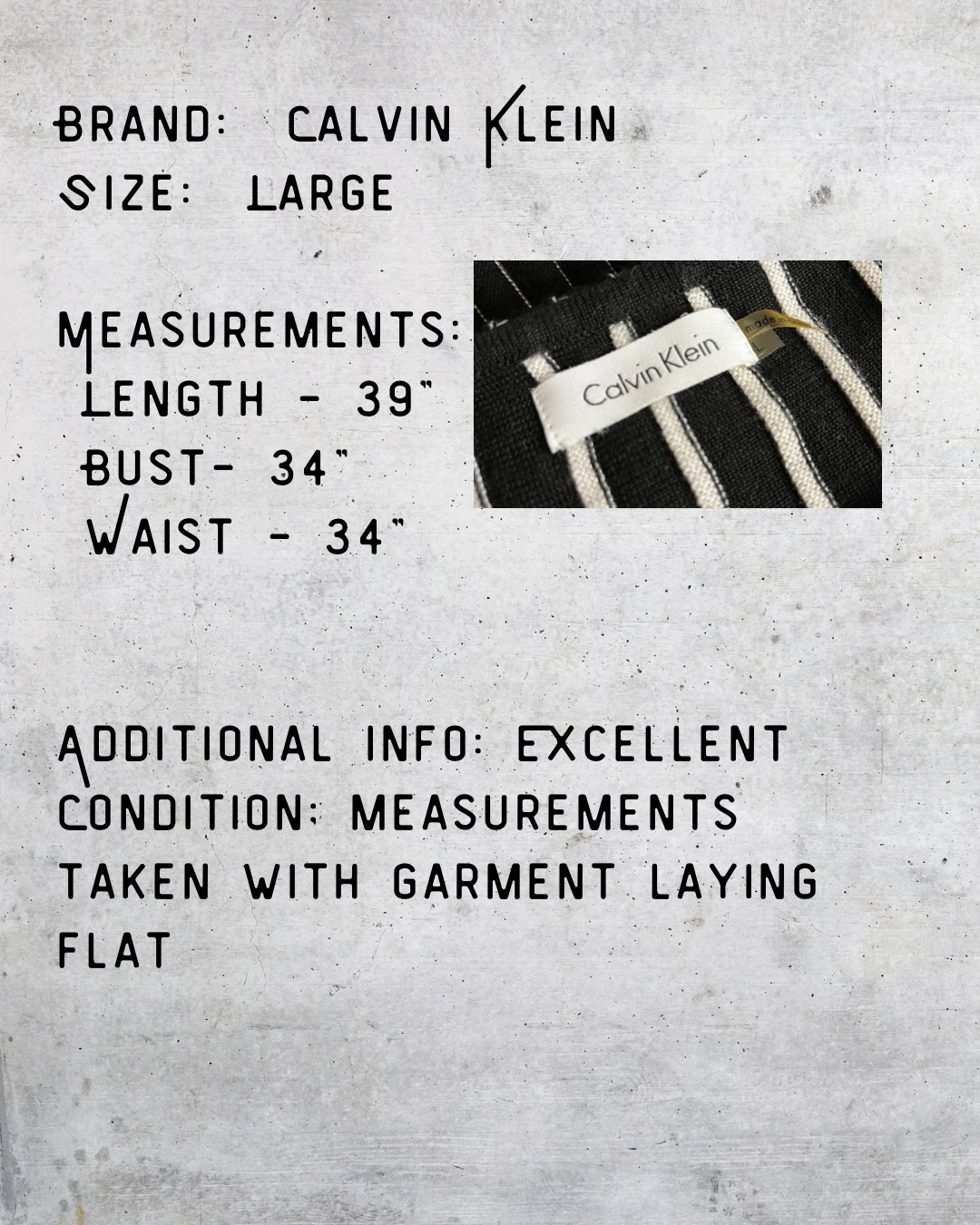 Calvin Klein Black & Cream Vertical Stripe Knit Dress - Large