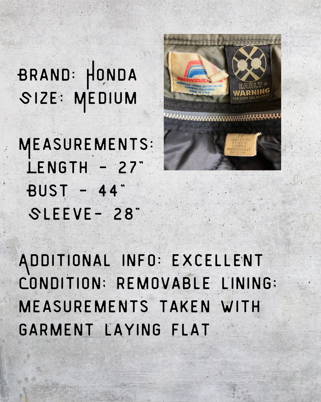 Vintage Honda Goldwing Bomber Jacket with Removable Liner – Medium