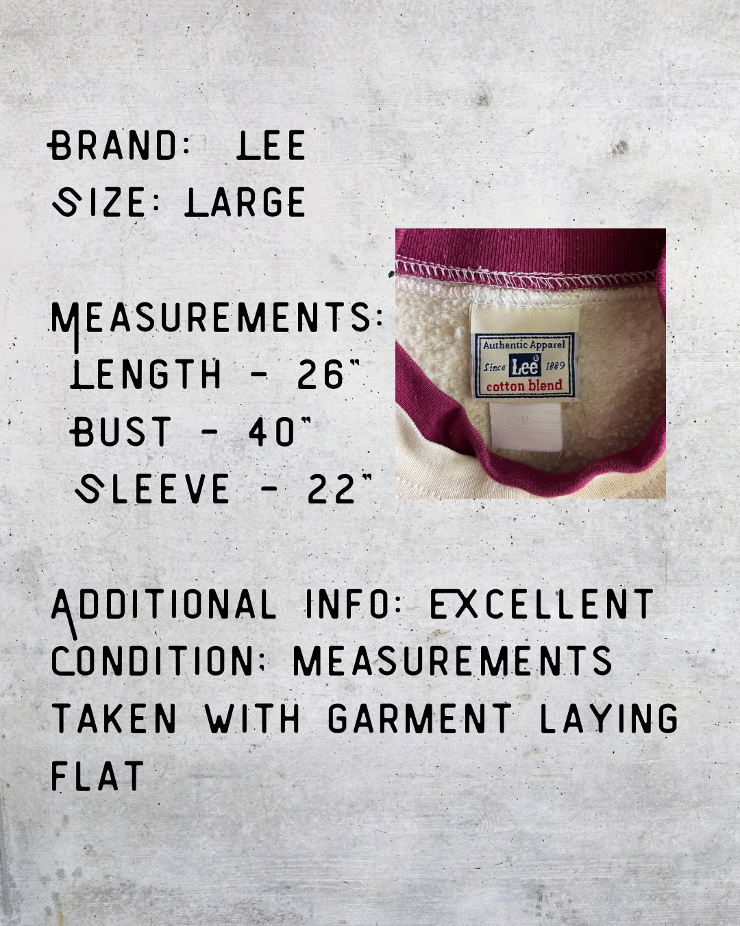 Vintage Lee Floral Embroidered Cream Crewneck Sweatshirt - Large