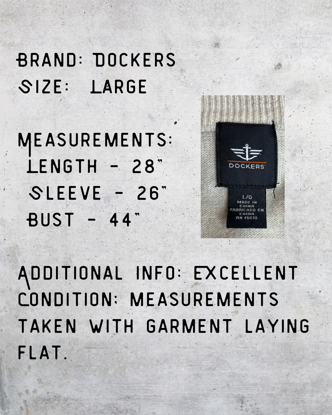 Dockers Cream Cable Knit Sweater Classic Preppy Knit - Large