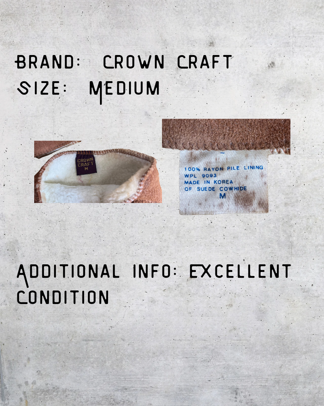 Vintage Crown Craft Brown Suede Gloves – Medium