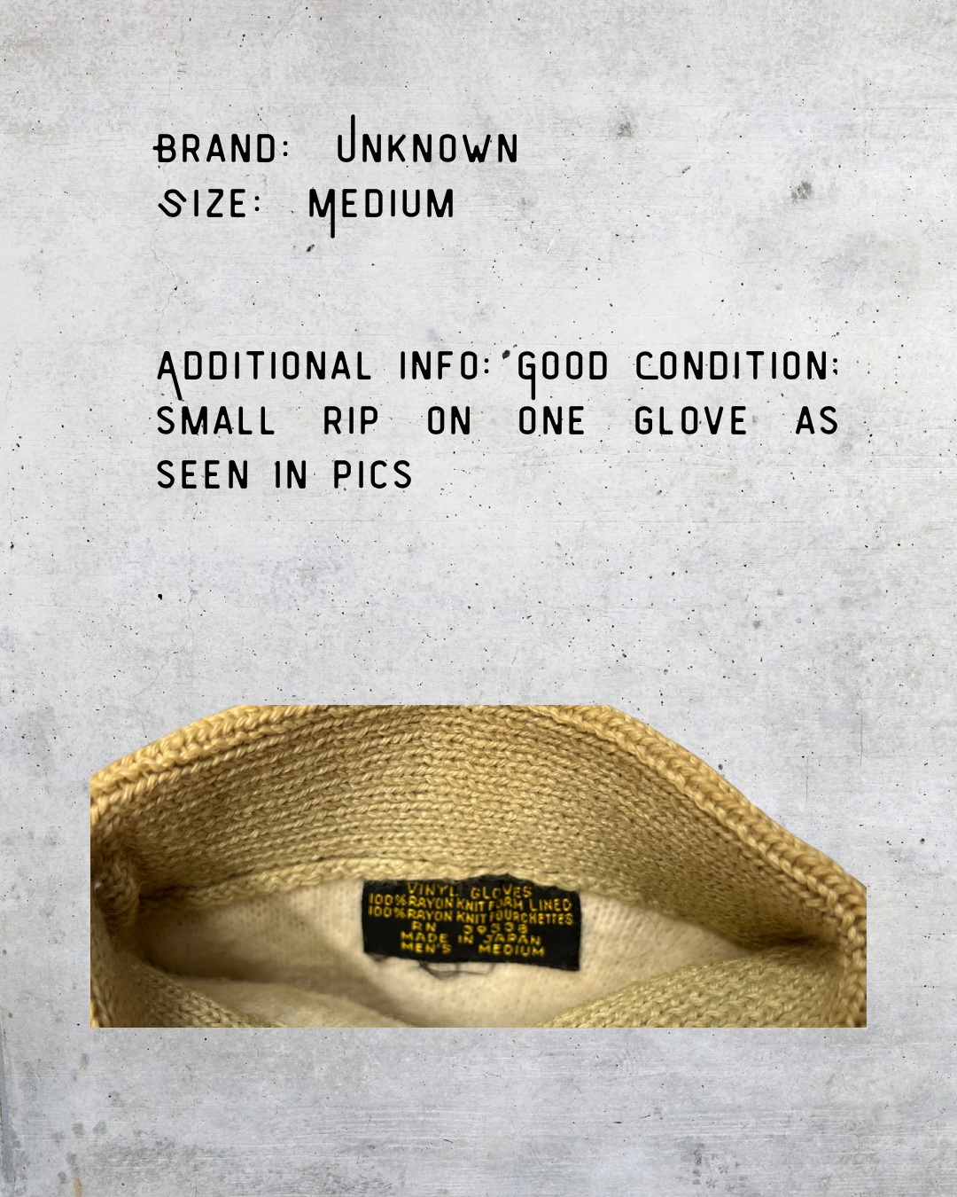 Vintage Brown Vinyl Work Gloves with Knit Cuffs - Medium