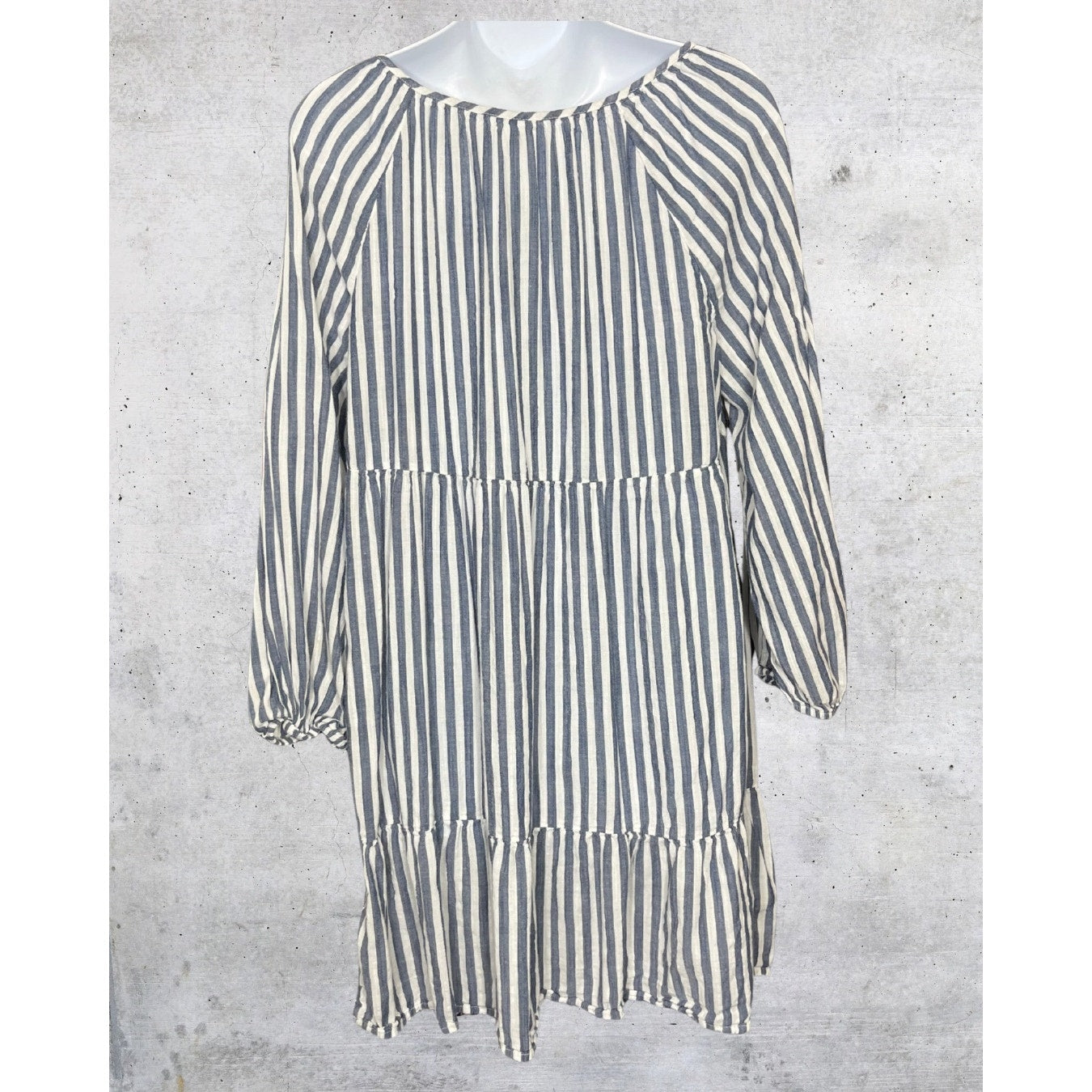 Blue & White Striped Tassel Tunic Dress
