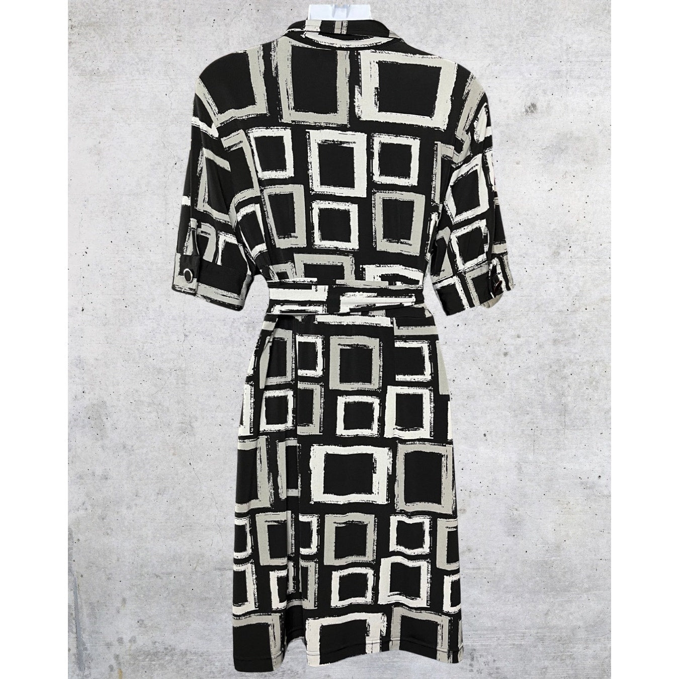 Black & Gray Geometric Tie-Front Dress