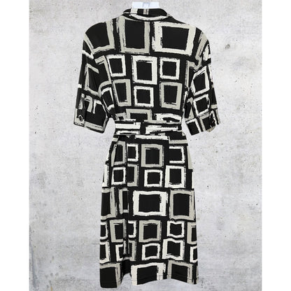 Black & Gray Geometric Tie-Front Dress