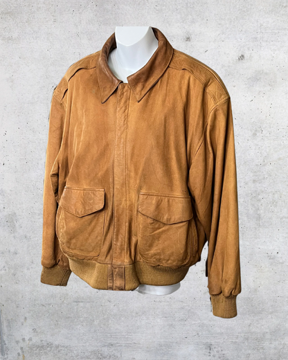 Vintage Outbrook Brown Suede Bomber Jacket – Medium