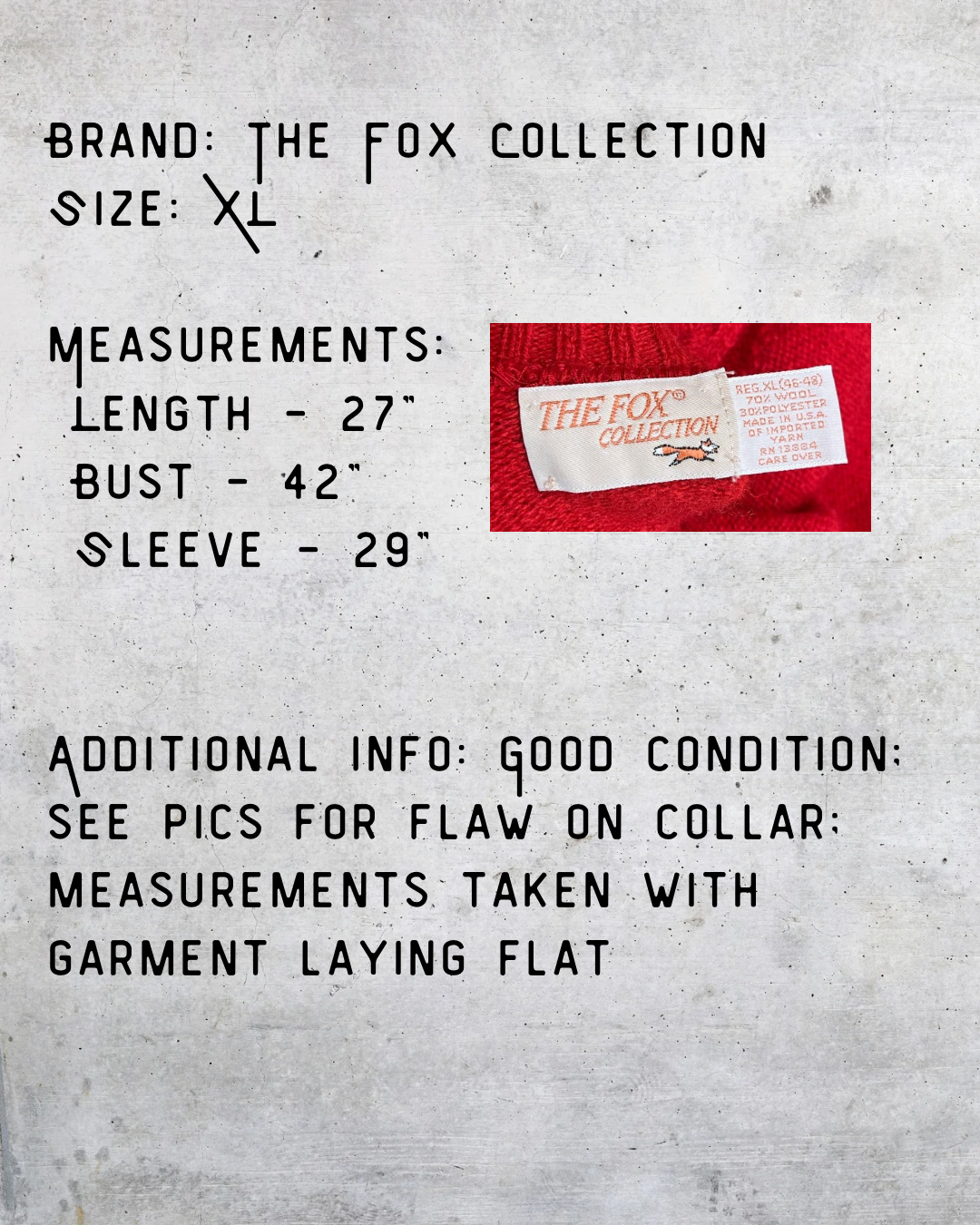 Vintage 90s Red Knit Sweater The Fox Collection Made USA - XL