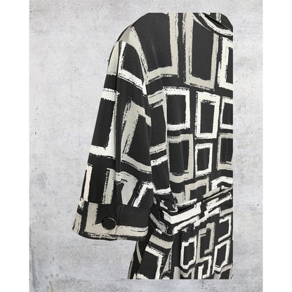 Black & Gray Geometric Tie-Front Dress