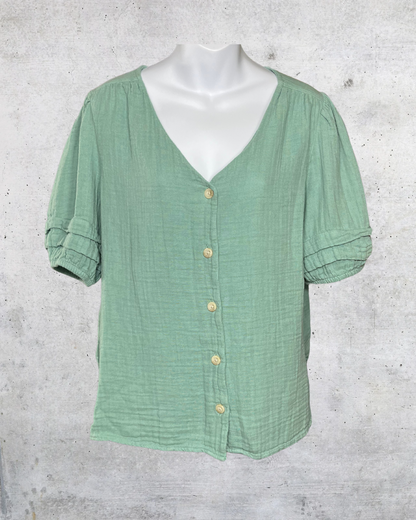 Sonoma Green Button-Front Blouse