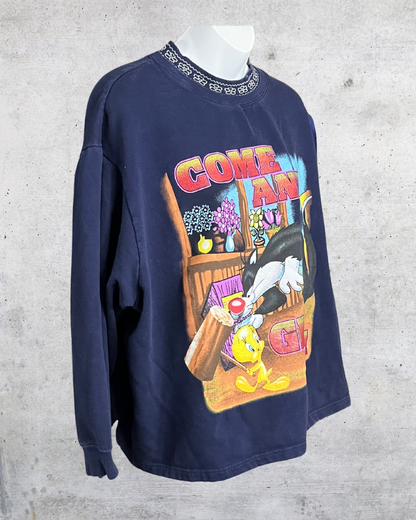 Vintage Looney Tunes “Come and Get It!” Graphic Crewneck Sweatshirt - XL