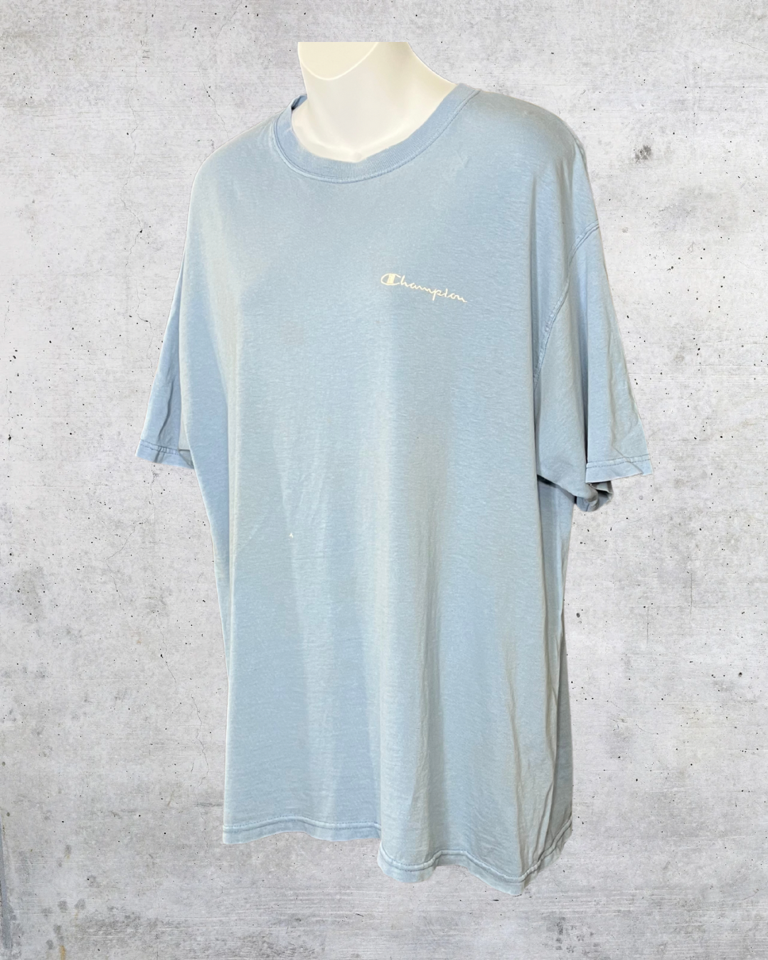 Vintage Distressed Blue Champion Logo Tee - Medium