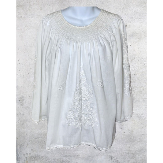 White Embroidered Boho Blouse