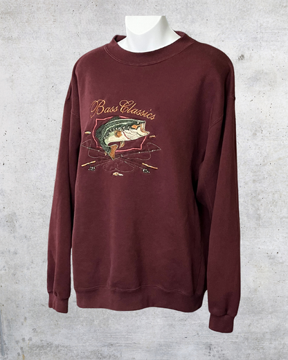 Vintage 90s “Bass Classics” Embroidered Maroon Sweatshirt - Medium