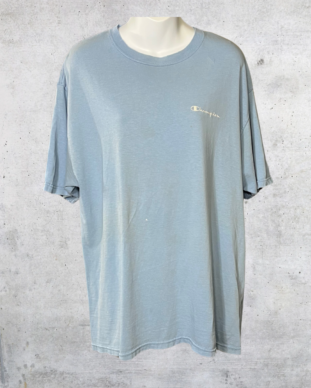 Vintage Distressed Blue Champion Logo Tee - Medium