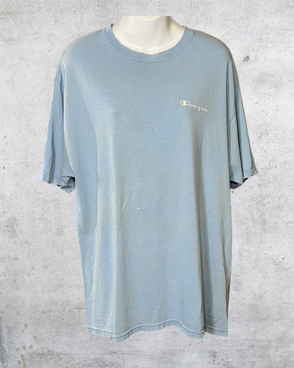 Vintage Distressed Blue Champion Logo Tee - Medium