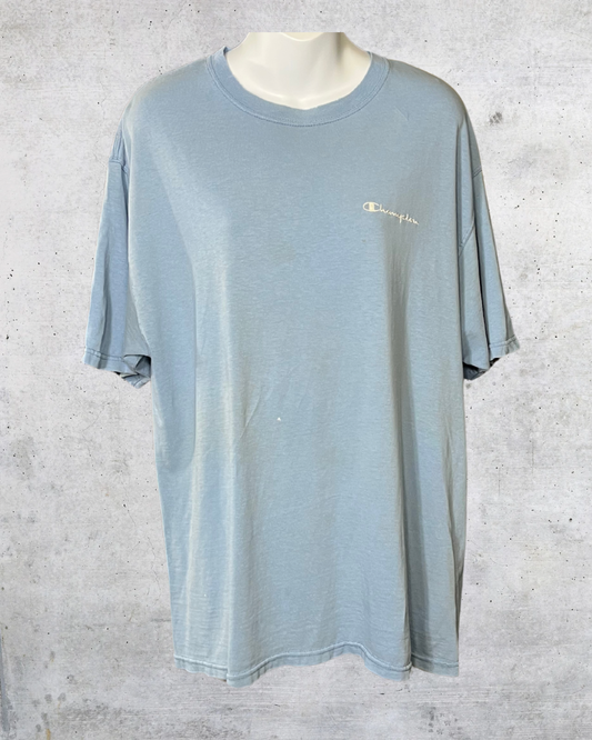 Vintage Distressed Blue Champion Logo Tee - Medium