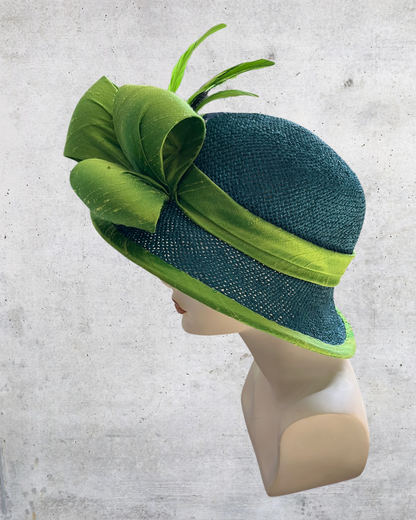 Cotton Weave in Teal with Green Silk Trim