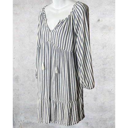 Blue & White Striped Tassel Tunic Dress