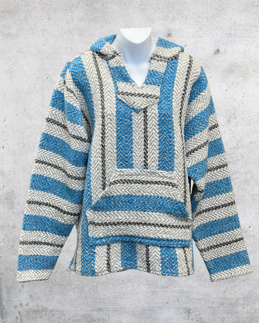 Vintage 90s Baja Joe Blue & Gray Drug Rug Hoodie - Medium