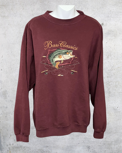 Vintage 90s “Bass Classics” Embroidered Maroon Sweatshirt - Medium