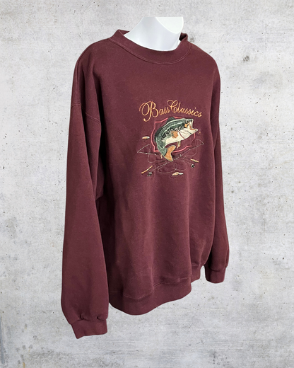 Vintage 90s “Bass Classics” Embroidered Maroon Sweatshirt - Medium
