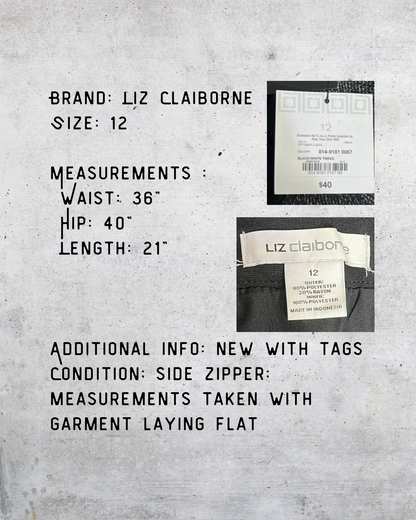 Liz Claiborne Black & White Tweed Skirt Size 12 NWT