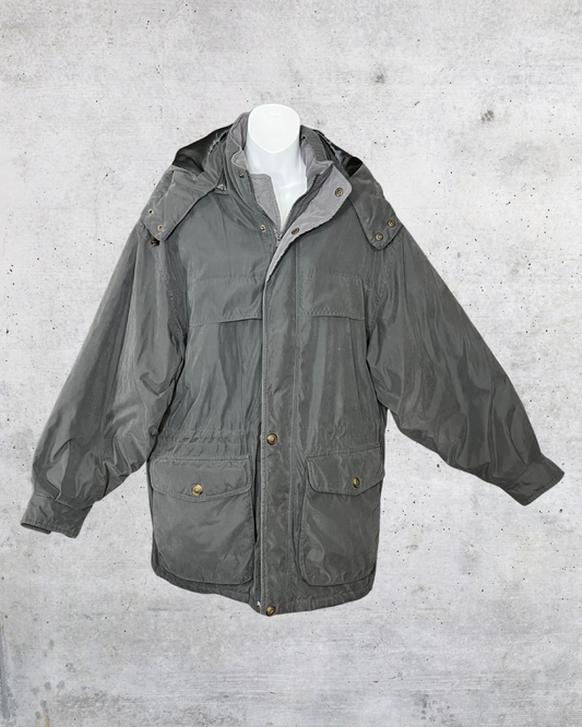 Members Only 90s Navy-Grey Microfiber Parka - Medium