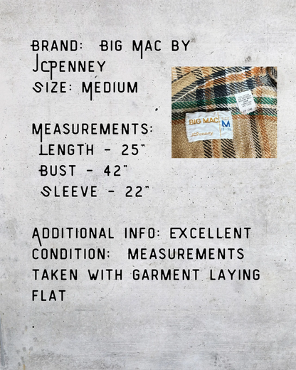 Vintage Big Mac Plaid Flannel Shirt JCPenney Workwear Classic - Medium