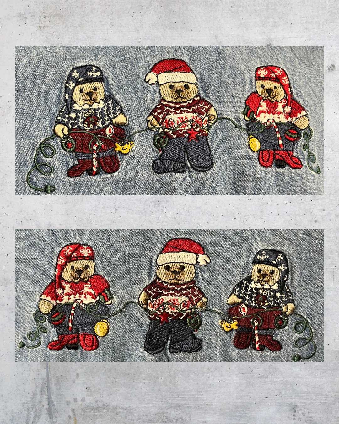 Vintage Christmas Denim Shirt with Embroidered Bears - Size 22