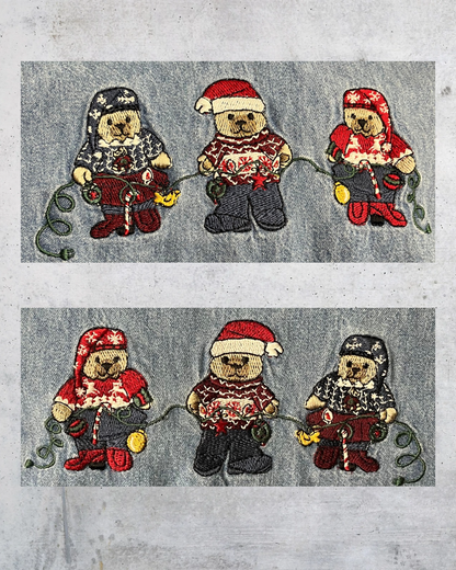 Vintage Christmas Denim Shirt with Embroidered Bears - Size 22