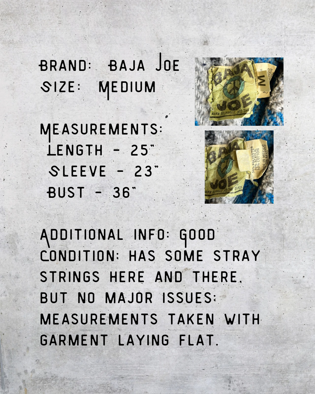 Vintage 90s Baja Joe Blue & Gray Drug Rug Hoodie - Medium