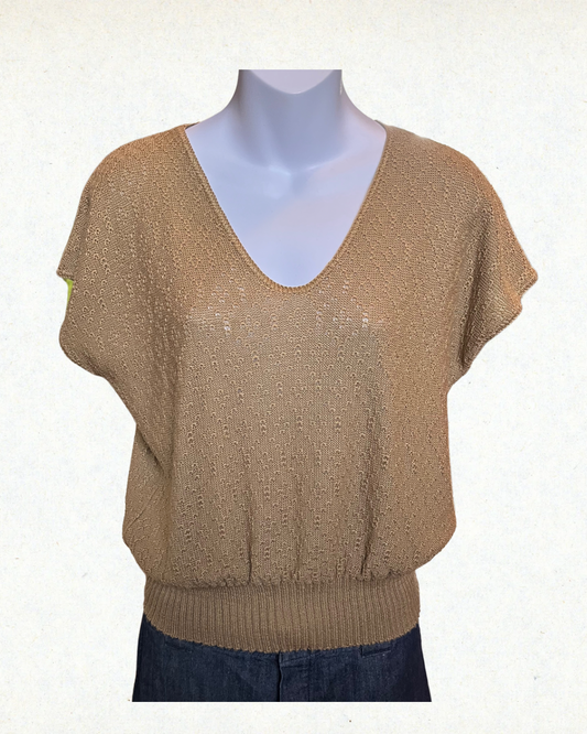 Vintage 80s V-neck Knit Blouse - Small
