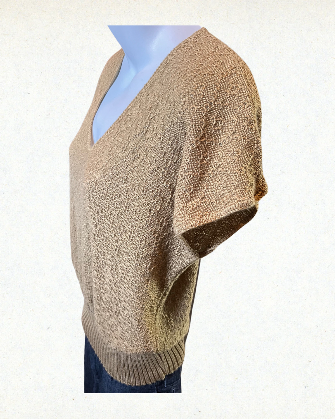 Vintage 80s V-neck Knit Blouse - Small