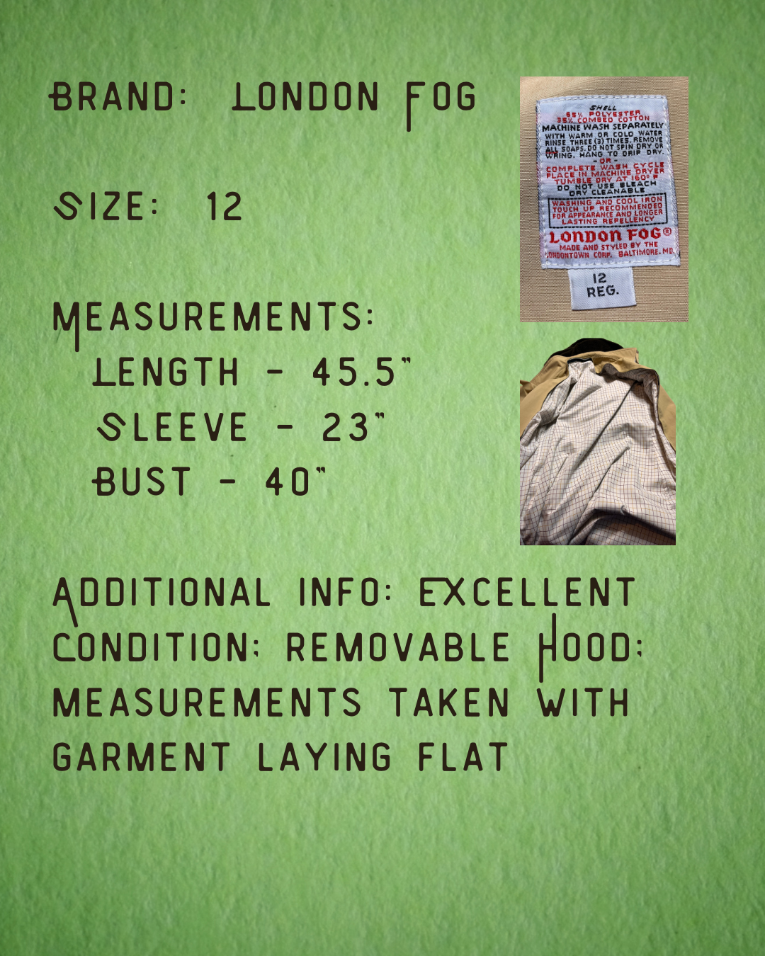 Classic London Fog Trench - Size 12