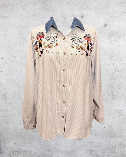 Country Charm Embroidered Button-Up