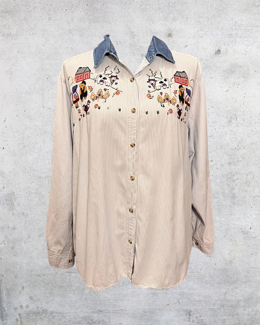 Country Charm Embroidered Button-Up
