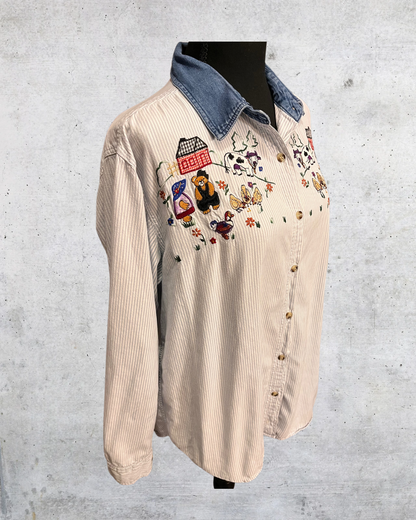 Country Charm Embroidered Button-Up